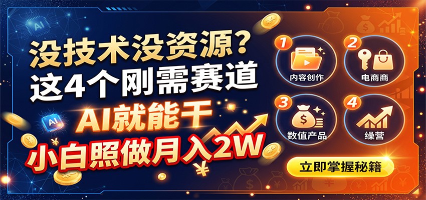 没技术没资源？这4个刚需赛道，AI就能干，小白照做月入2W-沧海聊项目
