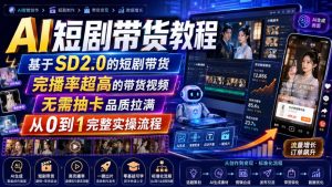 AI短剧带货教程,基于SD2.0的短剧带货,完播率超高的带货视频,无需抽卡品质拉满,从0到1完整实操流程-沧海聊项目