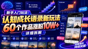 新手入门玩法：认知成长语录新玩法，60个作品涨粉10W+，详细拆解-沧海聊项目