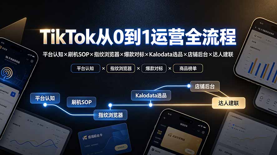 TikTok从0到1运营全流程-更新：平台认知×刷机SOP×指纹浏览器×爆款对标×Kalodata选品×店铺后台×达人建联-沧海聊项目