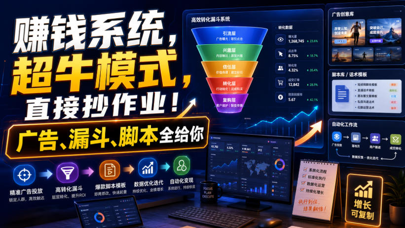 賺钱系统，超牛模式，直接抄作业！广告、漏斗、脚本全给你【原创双语字幕】-沧海聊项目