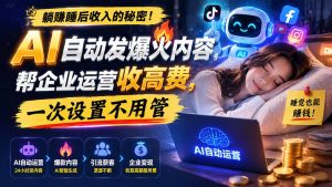 躺赚睡后收入的秘密！AI 自动发爆火内容，帮企业运营收高费，一次设置不用管【原创双语字幕】-沧海聊项目