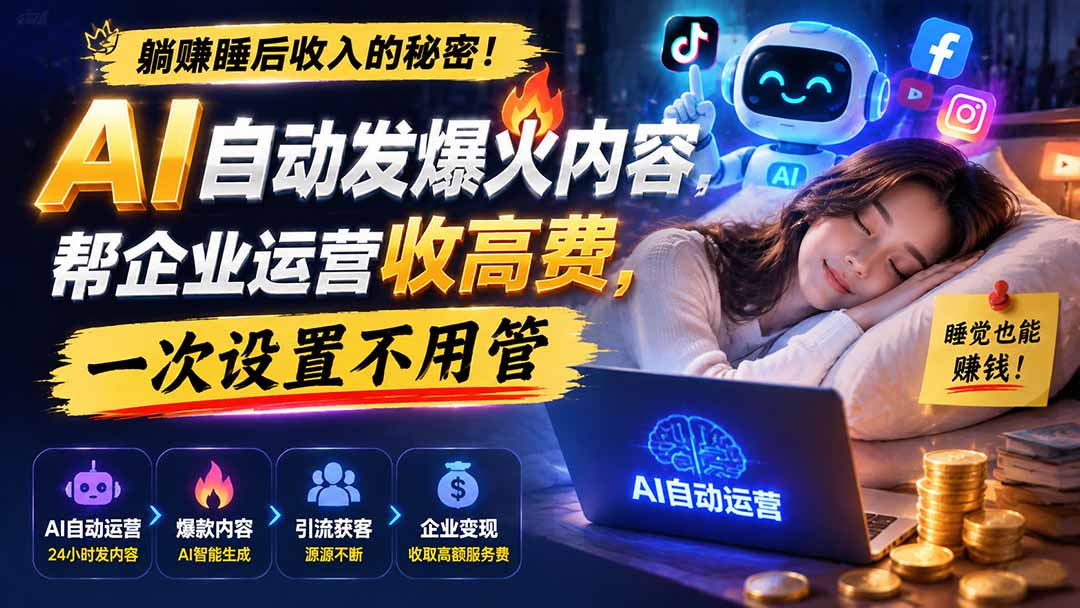 躺赚睡后收入的秘密！AI 自动发爆火内容，帮企业运营收高费，一次设置不用管【原创双语字幕】-沧海聊项目