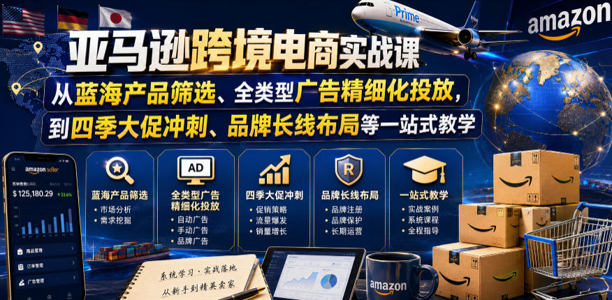 亚马逊跨境电商实战课，从蓝海产品筛选、全类型广告精细化投放，到四季大促冲刺、品牌长线布局等一站式教学(更新8月)-沧海聊项目