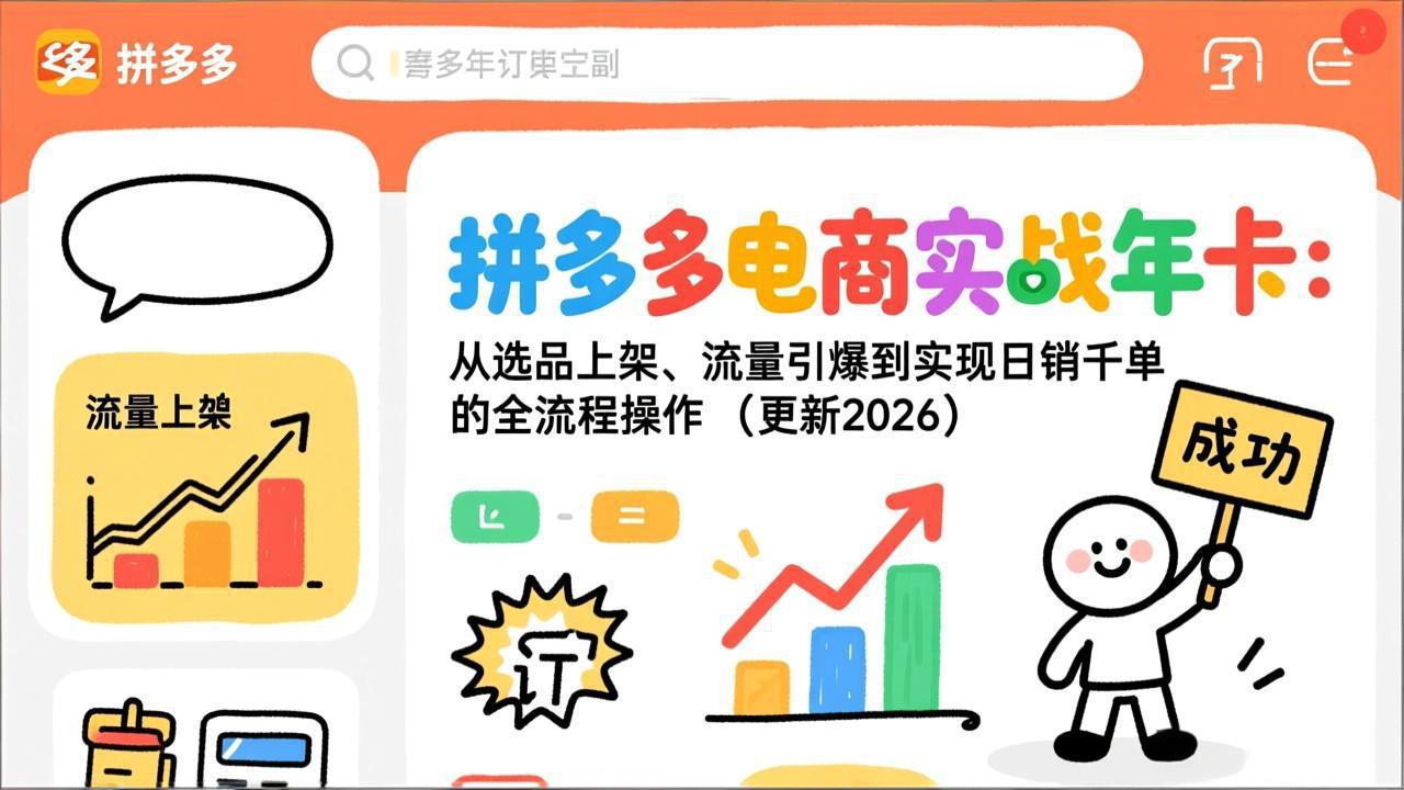 拼多多电商实战年卡：从选品上架、流量引爆到实现日销千单的全流程操作(更新2026年8月-沧海聊项目