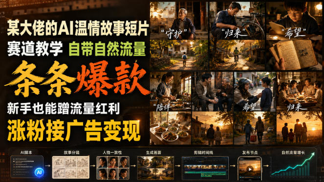某大佬的AI温情故事短片赛道教学，自带自然流量，条条爆款，新手也能蹭流量红利，涨粉接广告变现-沧海聊项目