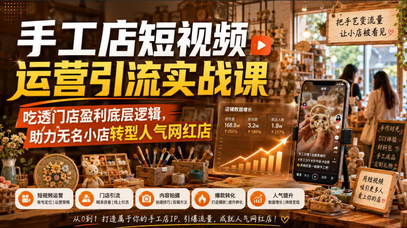 手工店短视频运营引流实战课，吃透门店盈利底层逻辑，助力无名小店转型人气网红店-沧海聊项目