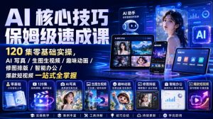 AI核心技巧保姆级速成课｜120集零基础实操，AI写真/生图生视频/趣味动画/修图排版/智能办公/爆款短视频一站式全掌握-沧海聊项目