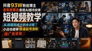 抖音93W粉丝博主老朱故事会亲授AI都市故事短视频教学，从选题到成片的全过程，小白也能够快速起号涨粉接广告变现-沧海聊项目
