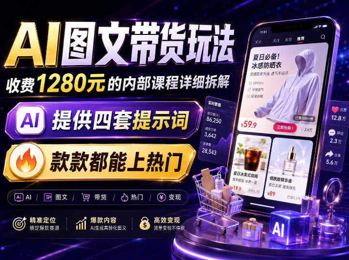 AI图文带货内部玩法，1280内部课程对外系统拆解，看完直接上手变现！-沧海聊项目