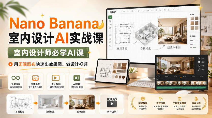 Nano Banana室内设计AI实战课，室内设计师必学AI课，用无限画布快速出效果图、做设计视频-沧海聊项目