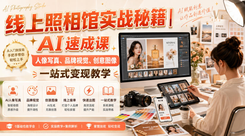 线上照相馆实战秘籍｜AI速成课，人像写真、品牌视觉、创意图像一站式变现教学-沧海聊项目