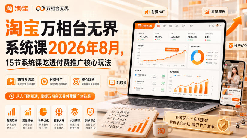淘宝万相台无界系统课2026年8月，15节系统课吃透付费推广核心玩法-沧海聊项目