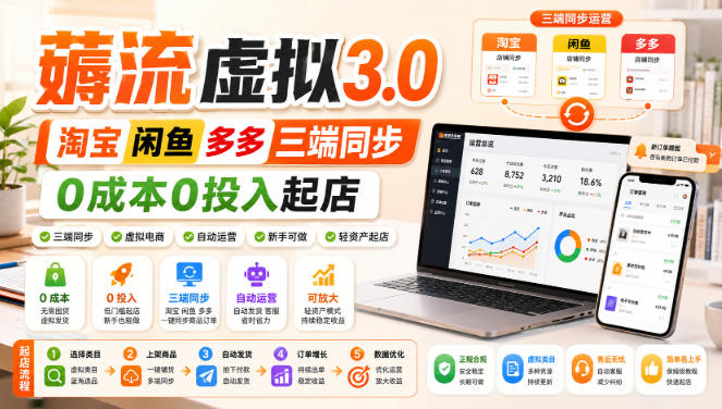 绅白不白·薅流虚拟3.0丨淘宝闲鱼多多三端同步丨0成本0投入起店-沧海聊项目