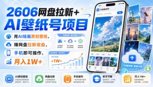 2606网盘拉新+AI壁纸号项目，用AI绘画原创壁纸，賺网盘拉新收益，手机即可操作，月入1W+-沧海聊项目