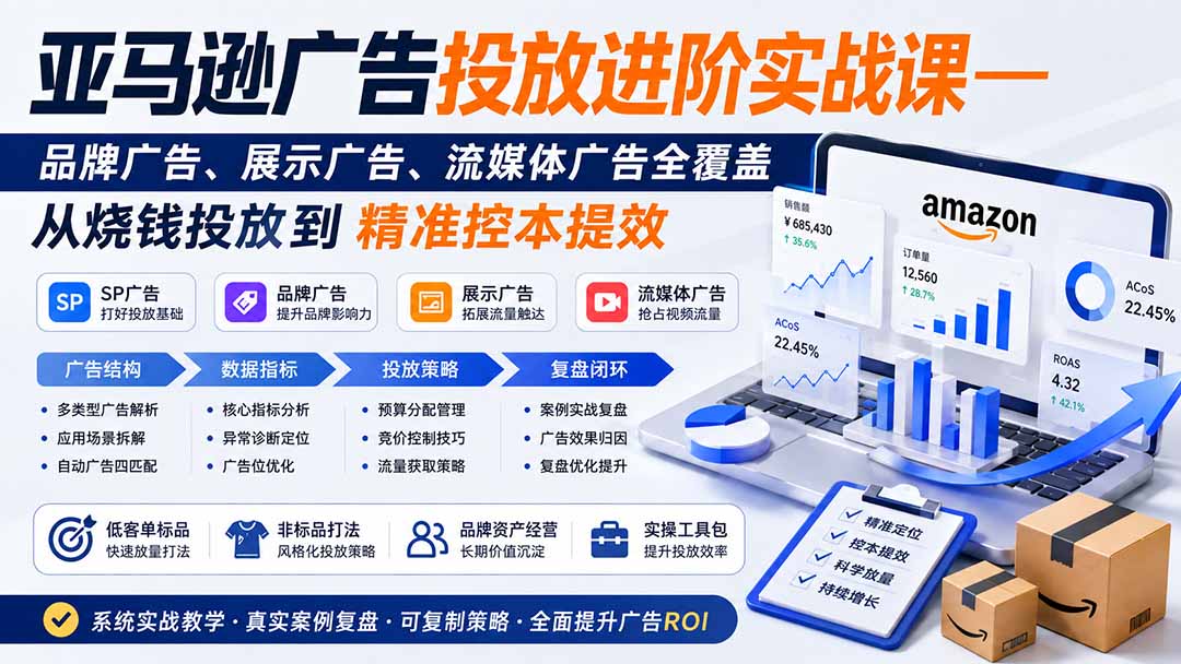 亚马逊广告投放进阶实战课——品牌广告、展示广告、流媒体广告全覆盖，从烧钱投放到精准控本提效-沧海聊项目