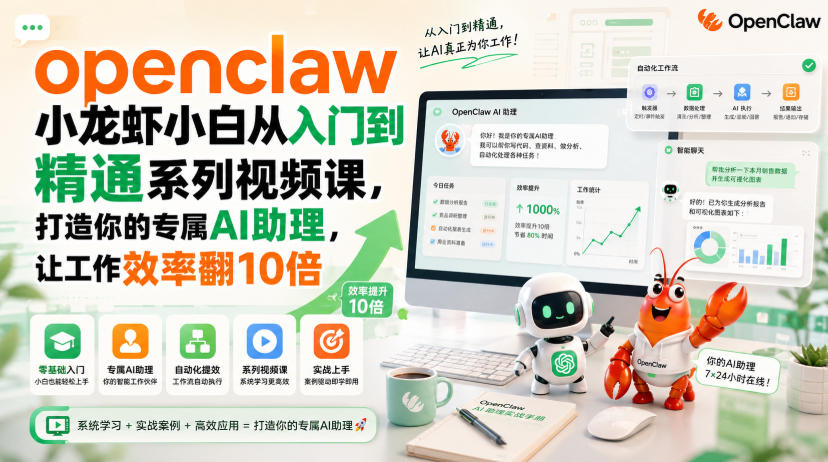 openclaw小龙虾小白从入门到精通系列视频课，打造你的专属AI助理，让工作效率翻10倍-沧海聊项目