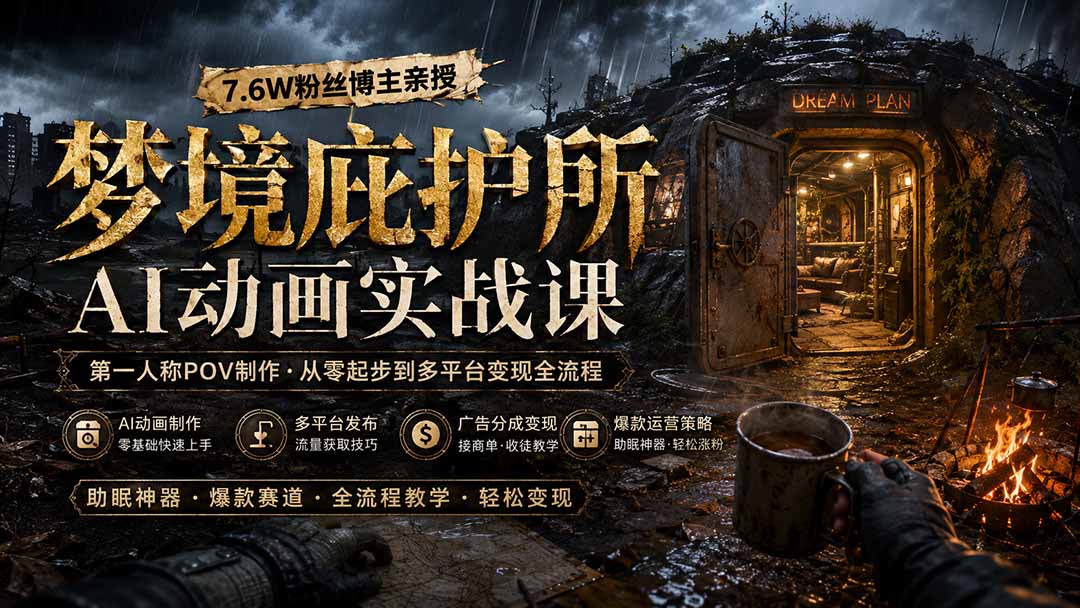 梦境庇护所AI动画实战课：7.6W粉丝博主亲授第一人称POV制作，从零起步到多平台发布变现全流程-沧海聊项目