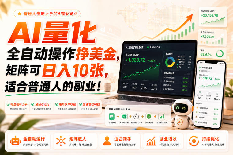 AI量化全自动操作挣美金，矩阵可日入10张，适合普通人的副业！【揭秘】-沧海聊项目