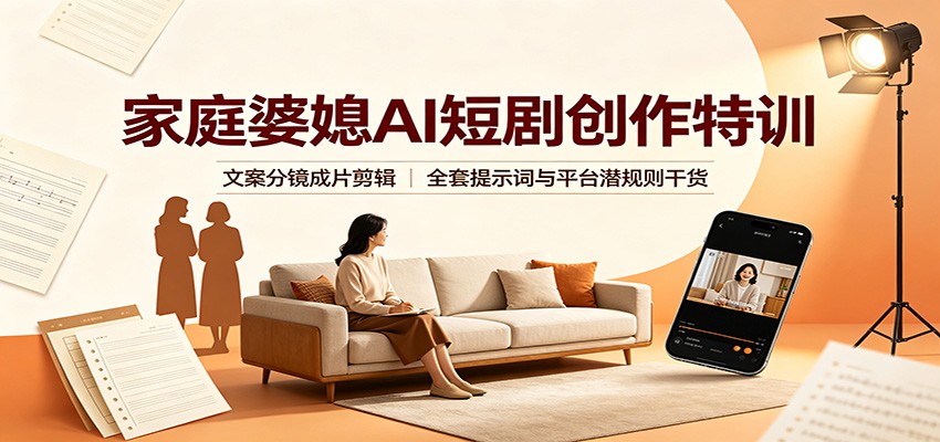 家庭婆媳AI短剧创作特训：文案分镜成片剪辑，全套提示词与平台潜规则干货-沧海聊项目