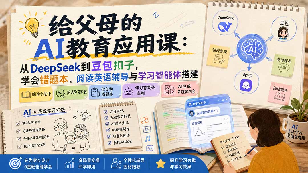 给父母的AI教育应用课：从DeepSeek到豆包扣子，学会错题本、阅读英语辅导与学习智能体搭建-沧海聊项目