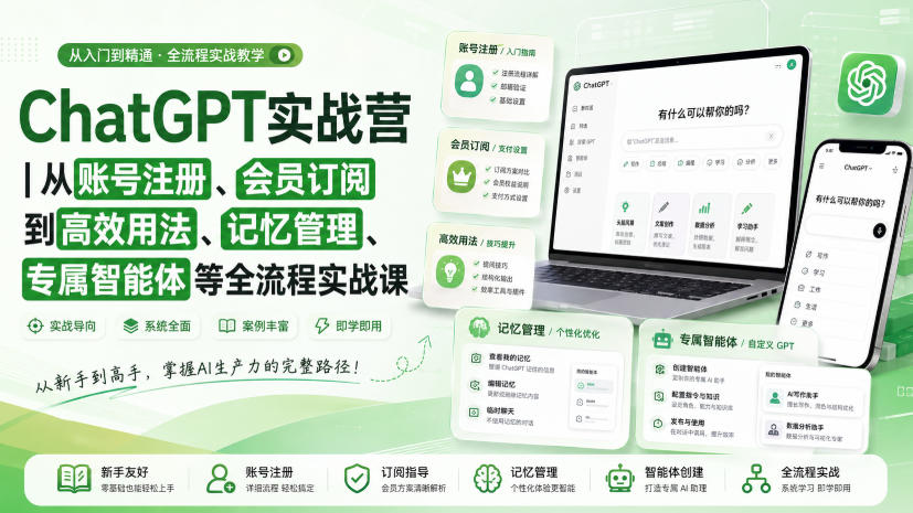 ChatGPT实战营｜从账号注册、会员订阅到高效用法、记忆管理、专属智能体等全流程实战课-沧海聊项目