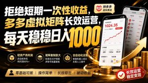 拒绝短期一次性收益，多多虚拟矩阵长效运营，每天稳稳日入 1000-沧海聊项目