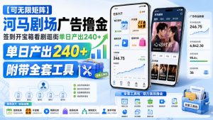 【可无限矩阵】河马剧场广告撸金，签到开宝箱看剧逛街单日产出240+，附带全套工具【揭秘】-沧海聊项目