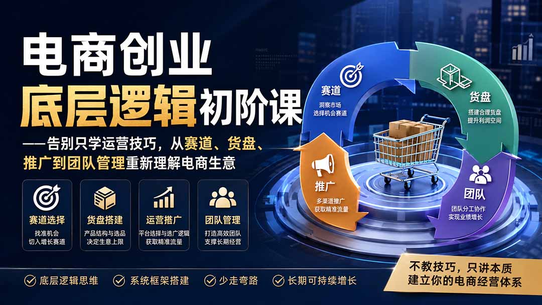 电商创业底层逻辑初阶课——告别只学运营技巧，从赛道、货盘、推广到团队管理重新理解电商生意-沧海聊项目