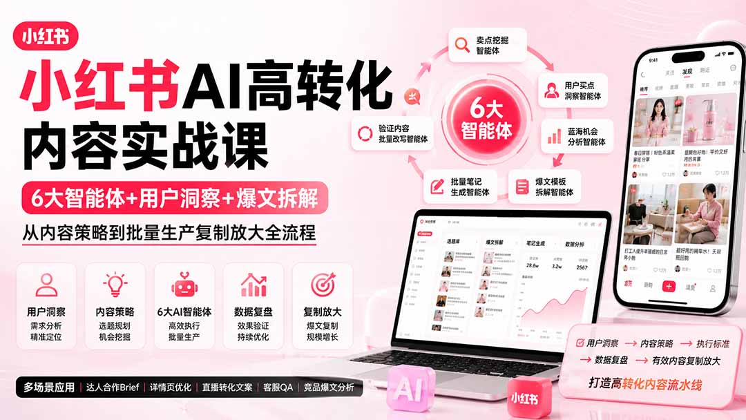 小红书AI高转化内容实战课：6大智能体+用户洞察+爆文拆解，从内容策略到批量生产复制放大全流程-沧海聊项目