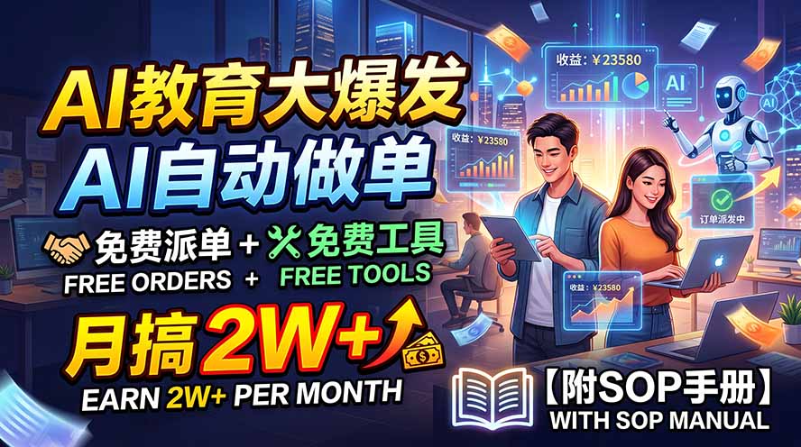 AI教育大爆发，AI自动做单，免费派单+免费工具，月搞2W+【附SOP手册】-沧海聊项目
