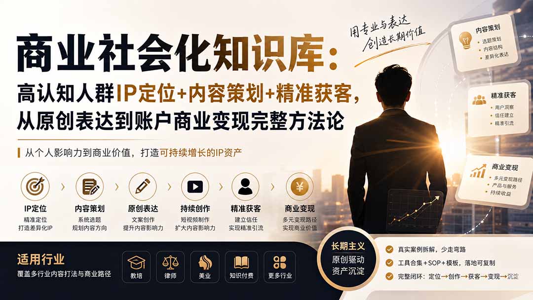 商业社会化知识库：高认知人群IP定位+内容策划+精准获客，从原创表达到账户商业变现完整方法论-沧海聊项目