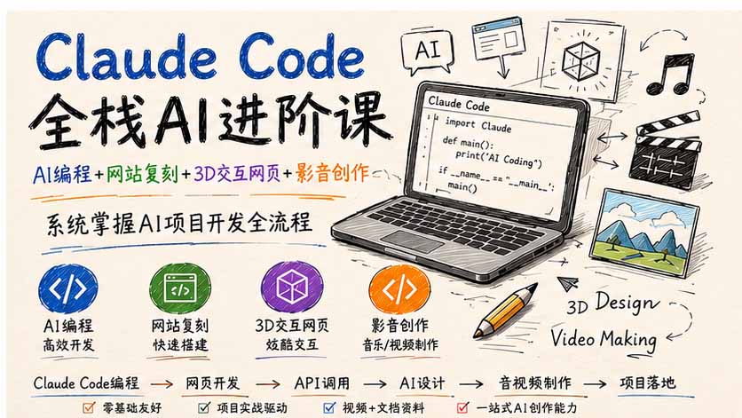 Claude Code全栈AI进阶课；AI编程+网站复刻+3D交互网页+影音创作，系统掌握AI项目开发全流程-沧海聊项目