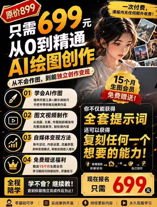抖音10W粉丝博主的AI绘图教学，从0到精通AI绘图创作，从不会作图到能独立创作变现-沧海聊项目
