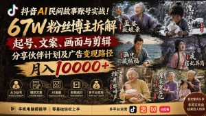 抖音AI民间故事账号实战！67W粉丝博主拆解起号、文案、画面与剪辑，分享伙伴计划及广告变现路径，月入10000+-沧海聊项目