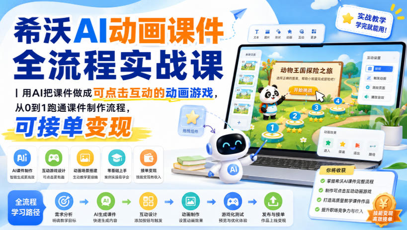 希沃AI动画课件全流程实战课｜用AI把课件做成可点击互动的动画游戏，从0到1跑通课件制作流程，可接单变现-沧海聊项目