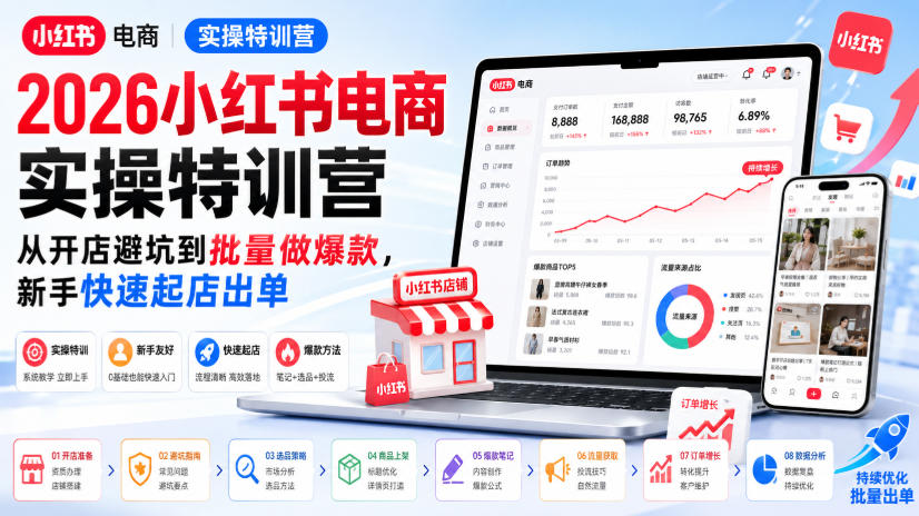 2026小红书电商实操特训营，从开店避坑到批量做爆款，新手快速起店出单-沧海聊项目