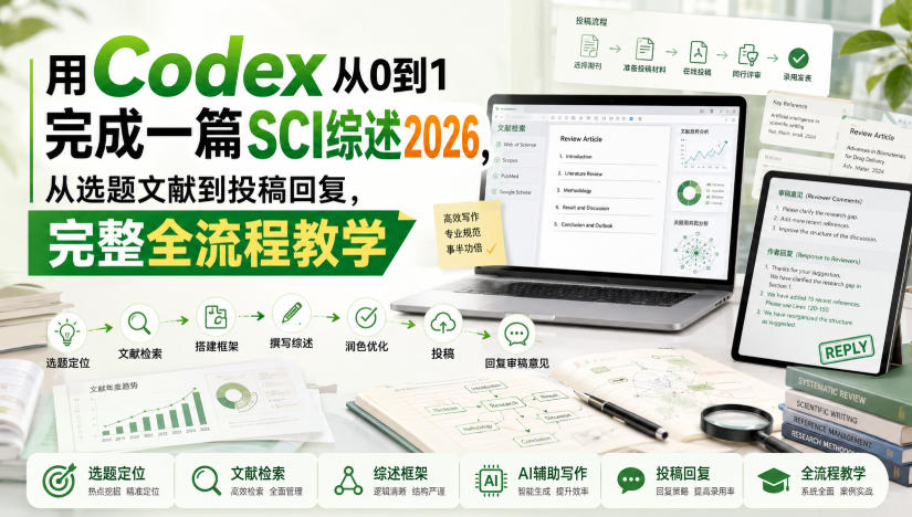 用Codex从0到1完成一篇SCI综述2026，从选题文献到投稿回复，完整全流程教学-沧海聊项目