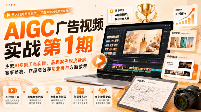 AIGC广告视频实战第1期，主流AI视频工具实操、品牌案例深度拆解、赛事参赛、作品集包装商业接单方面教程-沧海聊项目