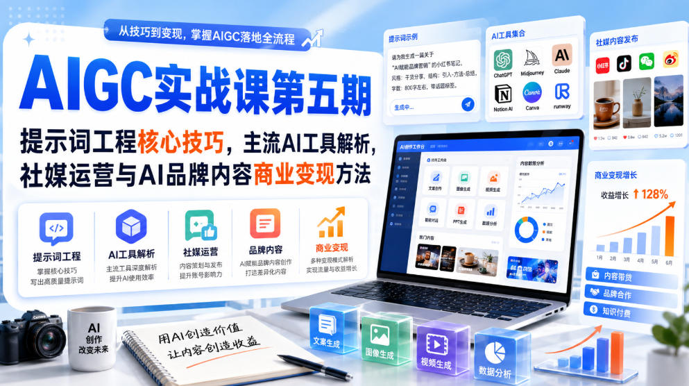 刺猬星球·AIGC实战课第五期，提示词工程核心技巧，主流AI工具解析，社媒运营与AI品牌内容商业变现方法-沧海聊项目