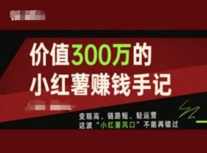 价值300万的小红书赚钱手记，变现高、链路短、轻运营，这波“小红薯风口”不能再错过-沧海聊项目