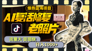 （11596期）暴热蓝海项目，AI复活修复老照片，流量大 变现快 一天收入1000+教程+素材-沧海聊项目