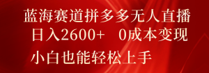 蓝海赛道拼多多无人直播，日入2600+，0成本变现，小白也能轻松上手-沧海聊项目