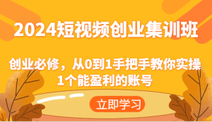 2024短视频创业集训班:创业必修,从0到1手把手教你实操1个能盈利的账号-沧海聊项目