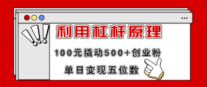 （11859期）利用杠杆100元撬动500+创业粉，单日变现5位数-沧海聊项目