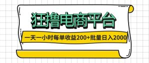（12463期）一天一小时 狂撸电商平台 每单收益200+ 批量日入2000+-沧海聊项目