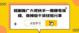 短剧推广大佬快手一周爆号流程，保姆级干货经验分享-沧海聊项目