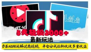 利用工具0基础搬运解说类视频,平台分成拉新双重收益,5天轻松2k【揭秘】-沧海聊项目