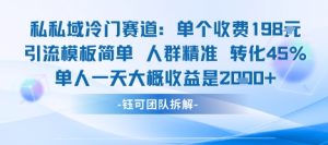 私域冷门赛道单个收费198米引流模板简单人群精准 45%的转化率单人一天大概收益多张-沧海聊项目