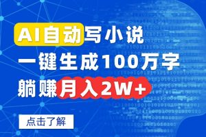 AI自动写小说，一键生成100万字，躺赚月入2W+-沧海聊项目